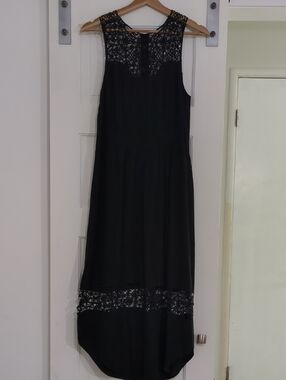 Ulla Johnson Black Lace-Trim High-Low Sleeveless Dress